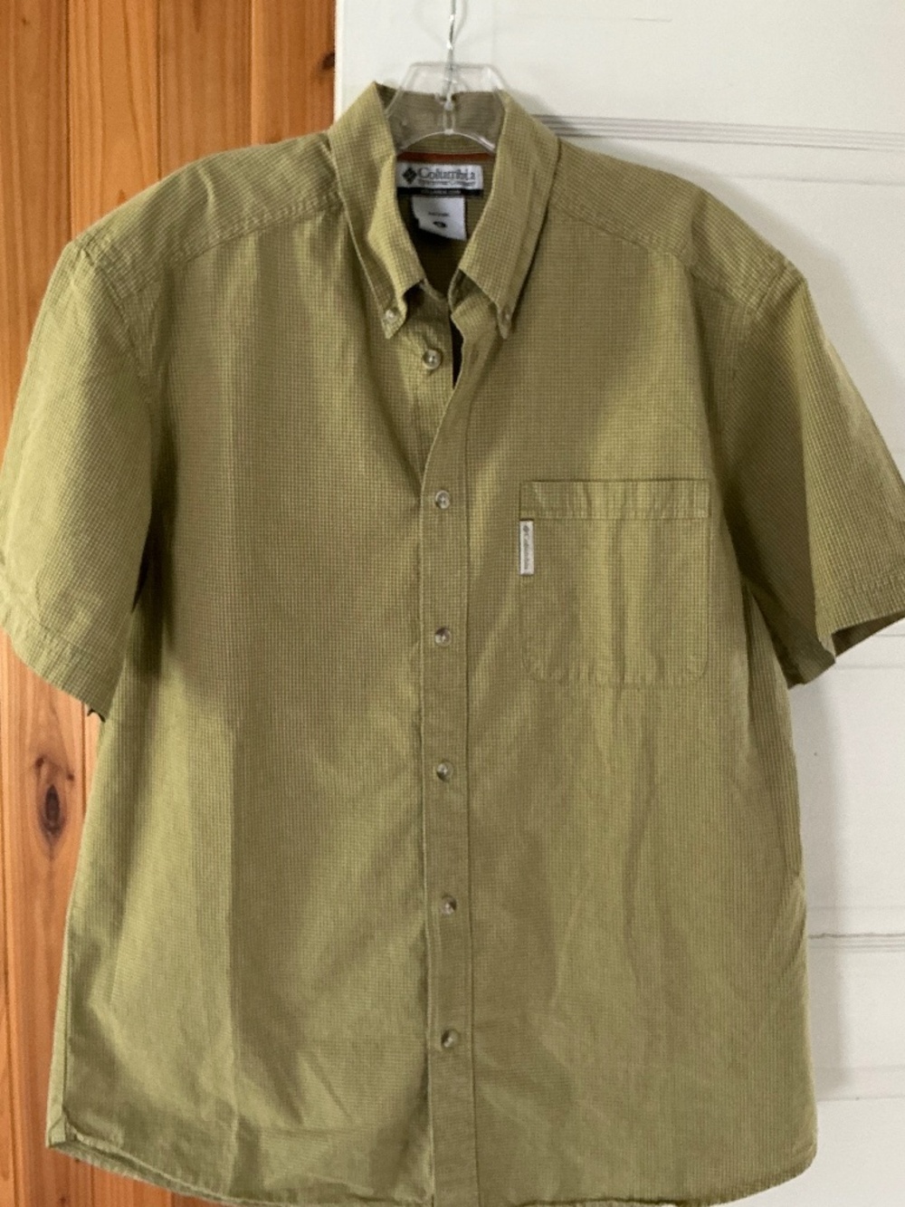 Columbia Green Check Button Down Cotton Short Sleeve Shirt Medium